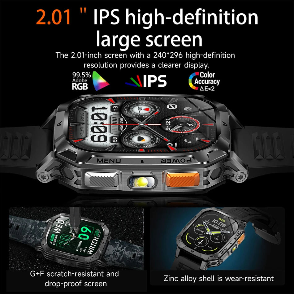 2026 New Hot flashlight Men Smartwatch Compass 1400 mAh BT call GPS fitness IP68 Waterproof Fashion Smartwatch For holiday Gifts