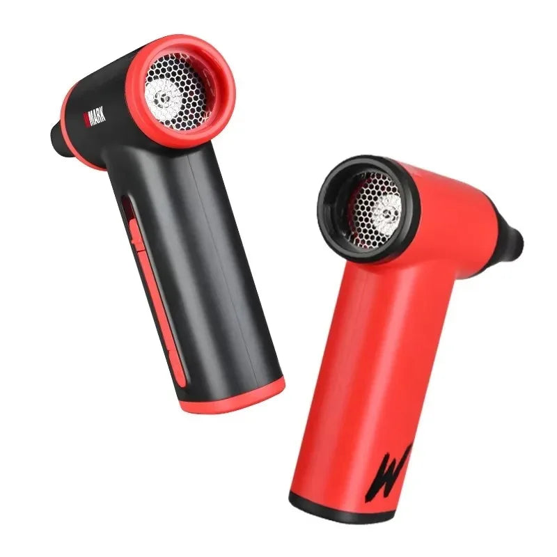 WMARK cordless 130000 RPM hair dryer and dust blower in red and black with modern nozzle design.
