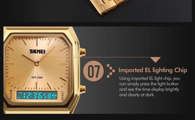 SKMEI 1220 Digital Quartz Watch for Men Sports Chronograph Waterproof Stainless Steel Shockproof Mens Wristwatches Reloj Hombre