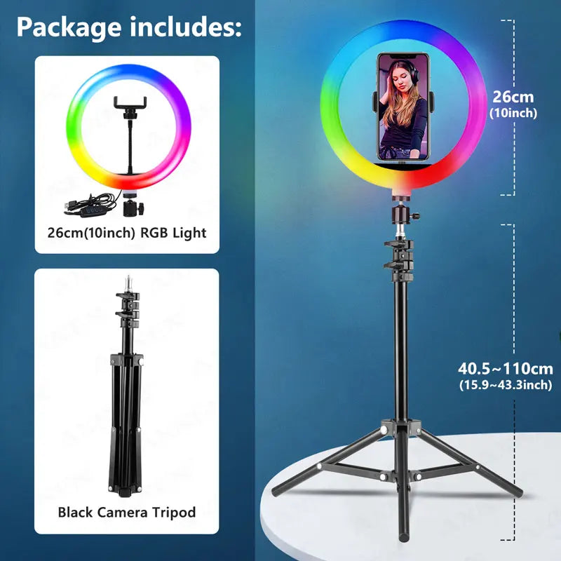26cm RGB LED Ring Light with Phone Holder and Remote Control Standard Tidesmit
