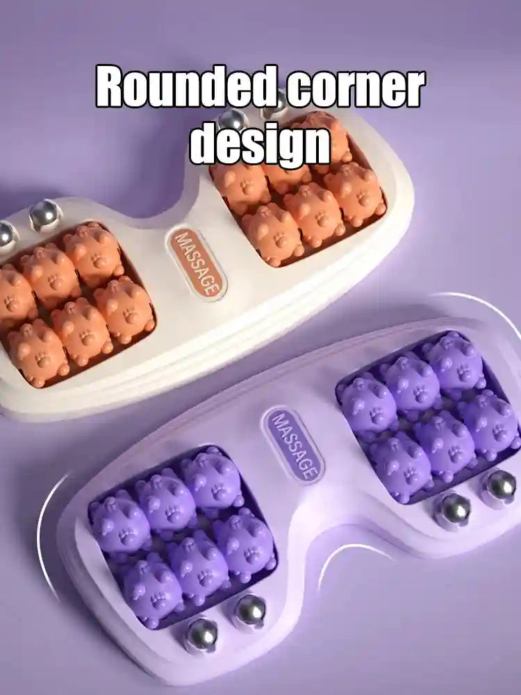 Tri-color magnetic bead foot roller massager with multi-point paw rollers for home foot therapy and relaxation.