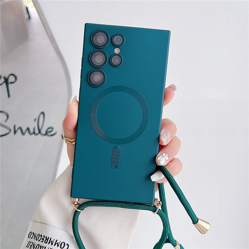 Samsung S25 Ultra Magnetic Case with Detachable Crossbody Lanyard Strap Dark Green Case & Strap Tidesmit