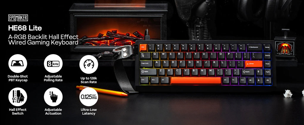 EPOMAKER HE68 Lite 65% ANSI US Layout Tray-Mounted Wired Hall Effect Magnetic Mechanical Keyboard DKS SOCD RGB Backlight