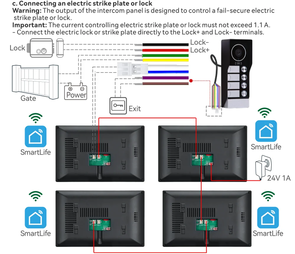 7" Touch Monitor Tuya WIFI Video Building Intercom System 2 Wire Cable Port 2-4 Units Apartment Video Door Phone Doorbell Kits