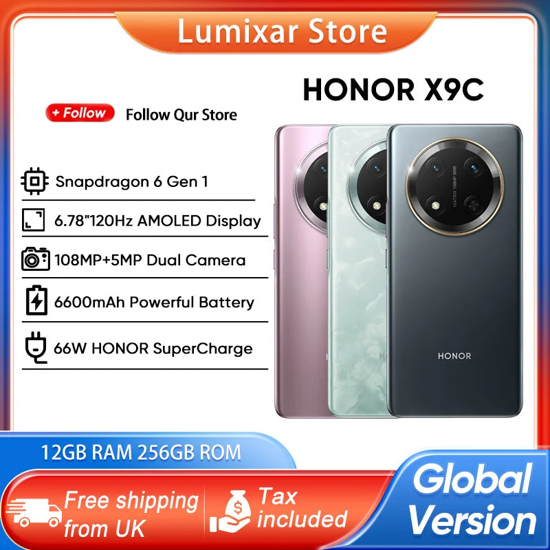HONOR X9c 5G Smartphone, 6.78-inch AMOLED, 12GB+256GB - Jade Cyan AE Tidesmit