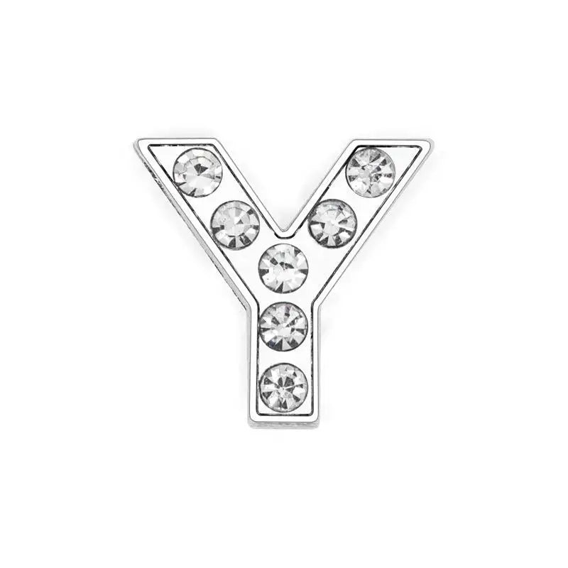 Silver rhinestone letter Y slide charm for 8mm pet collars, perfect for custom DIY dog or cat name jewelry.