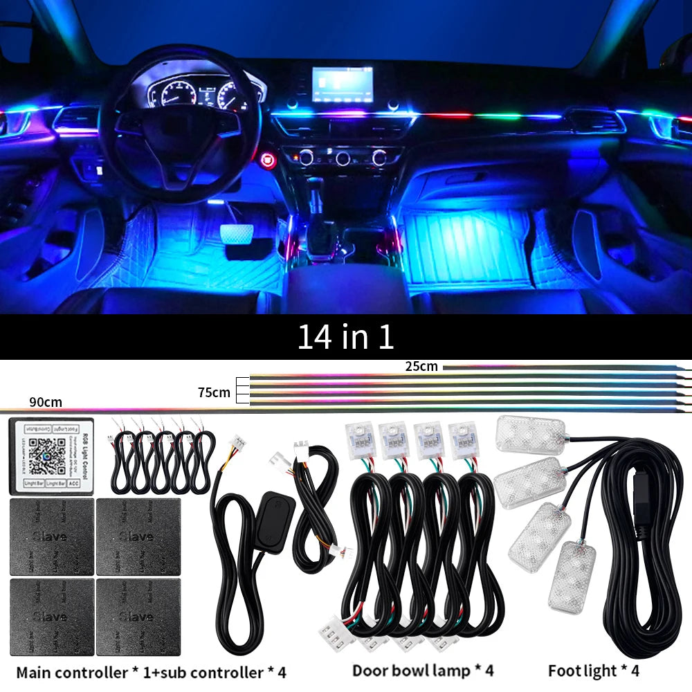 Tidesmit RGB LED Car Interior Ambient Light Strip Kit App Controlled Symphony90cm 14 in 1 Tidesmit