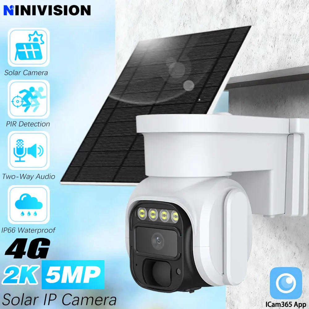 5MP EseeCloud Wireless Solar Outdoor Wireless PTZ Camera Built-in Battery 365 Days Standby Surveillance Camera With Solar Panel