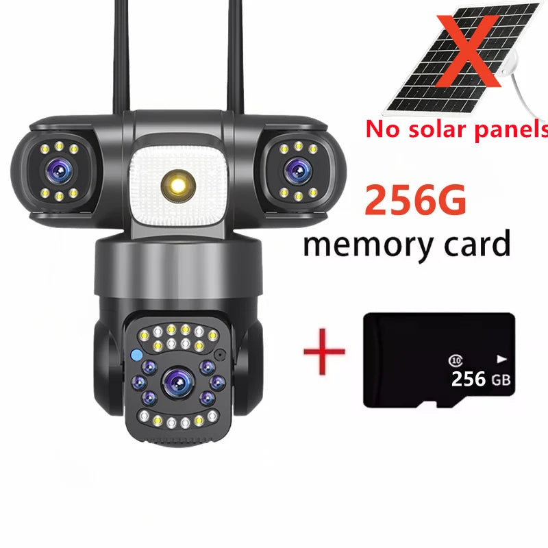 8K HD Solar Security Camera WiFi Wireless Outdoor Dual Lens Solar IP Camera PIR Human Detection Night Vision Battery CCTV Camera