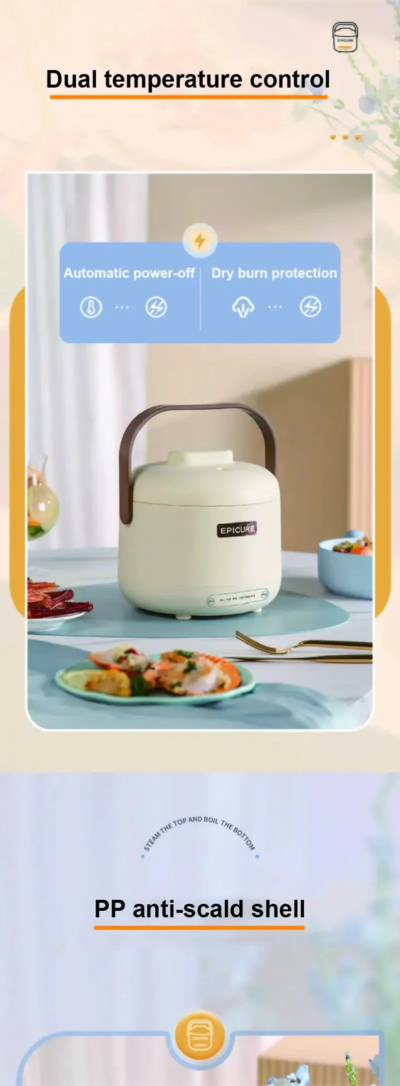 Electric cooking pot featuring dual temperature control, cream exterior