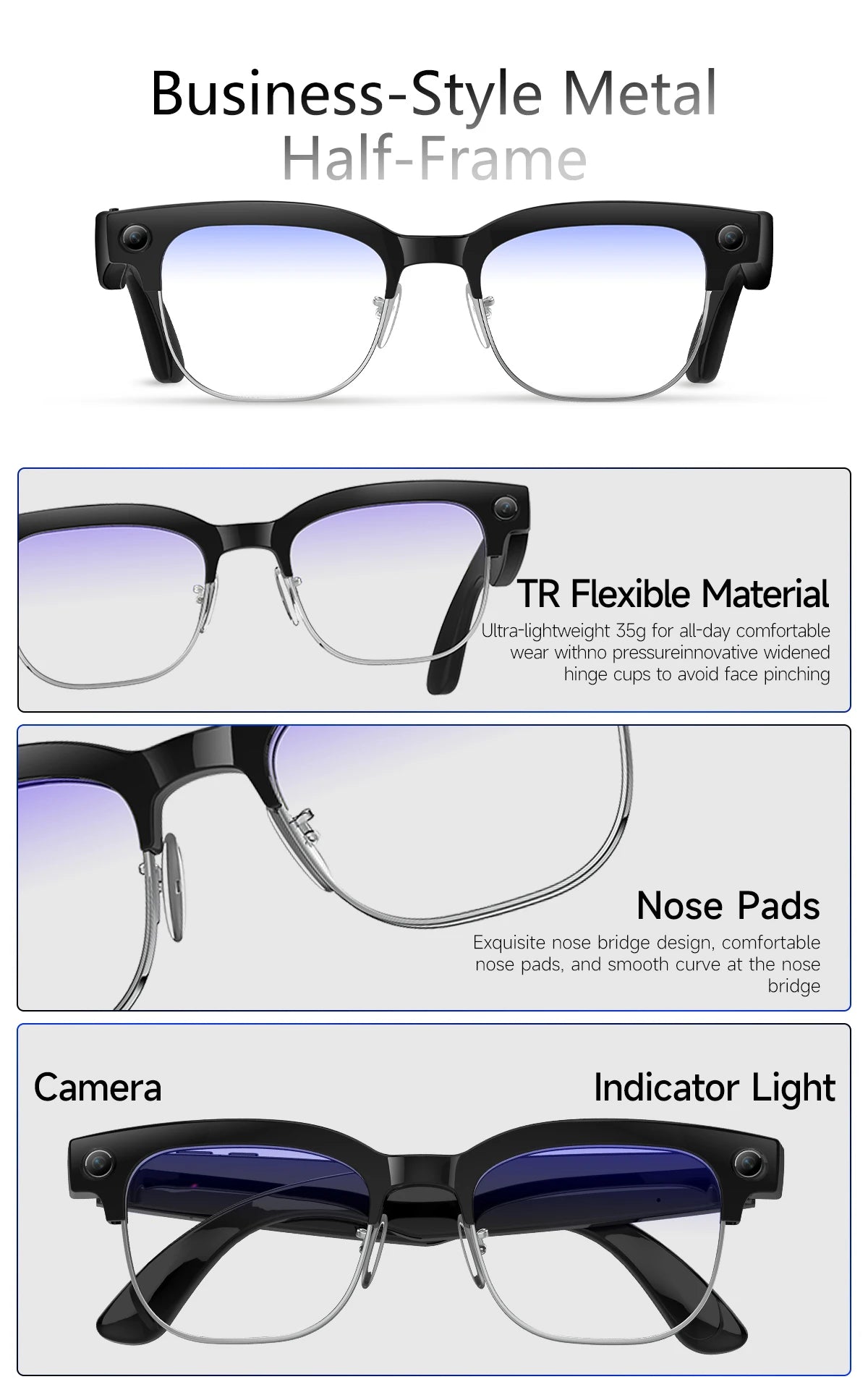 AI Smart Glasses with 8K Camera - Black Bluetooth Mixed Reality Headset Tidesmit