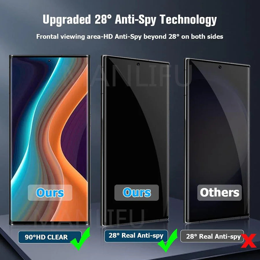3D Curved Full Coverage Anti-Spy Tempered Glass For Samsung Galaxy S25 Ultra Privacy Fingerprint Unlock Screen Protector Glass AE Tidesmit