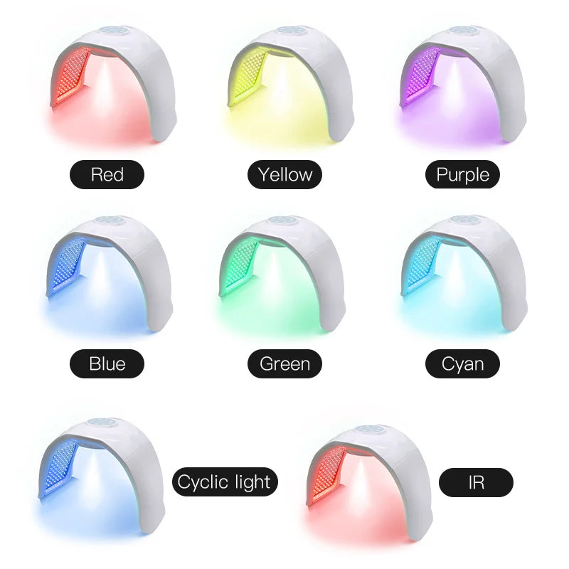 8-color PDT LED light therapy facial mask for home skin rejuvenation, whitening, and acne care in white design.