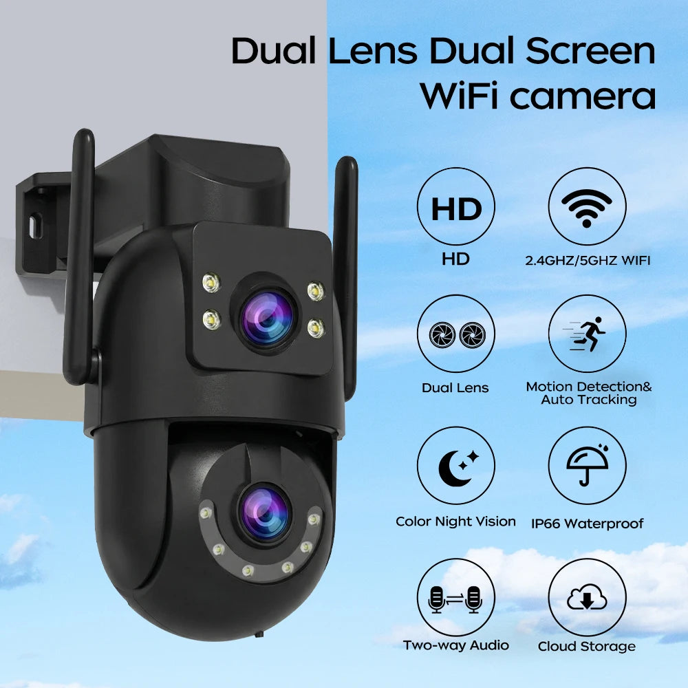 Jooah 4K 8MP Outdoor Surveillance Camera Dual Lens 5G Wifi IP Camera HD Full Color Night Vision CCTV Video Home Security Cameras