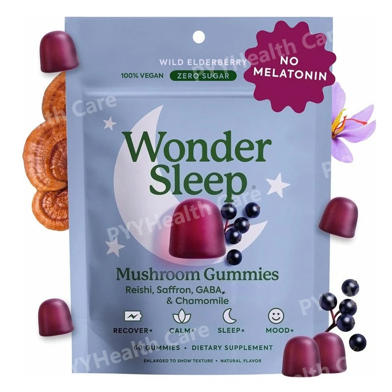 WonderSleep Mushroom Gummies Supplement for Sleep, No Melatonin with Reishi Super Mushrooms (60 Count)