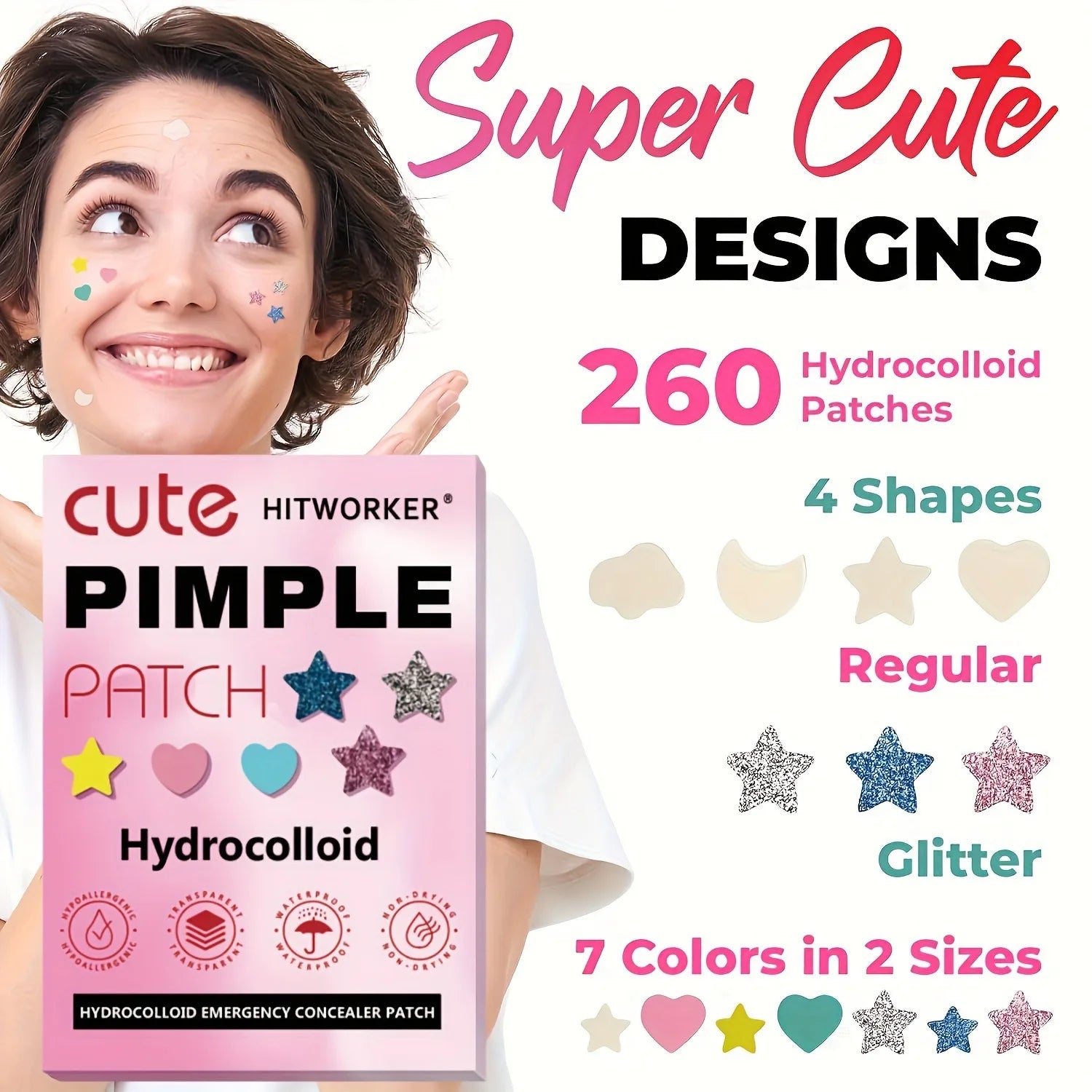 Hydrogel non irritating acne patch -260 pieces per box - alcohol free, used to absorb acne secretion, necessary for acne care
