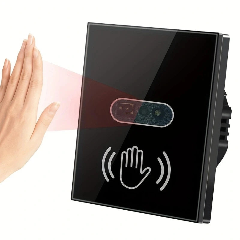 Infrared Sensor Wall Switch Touchless Smart Glass Panel 110V-220V black Tidesmit