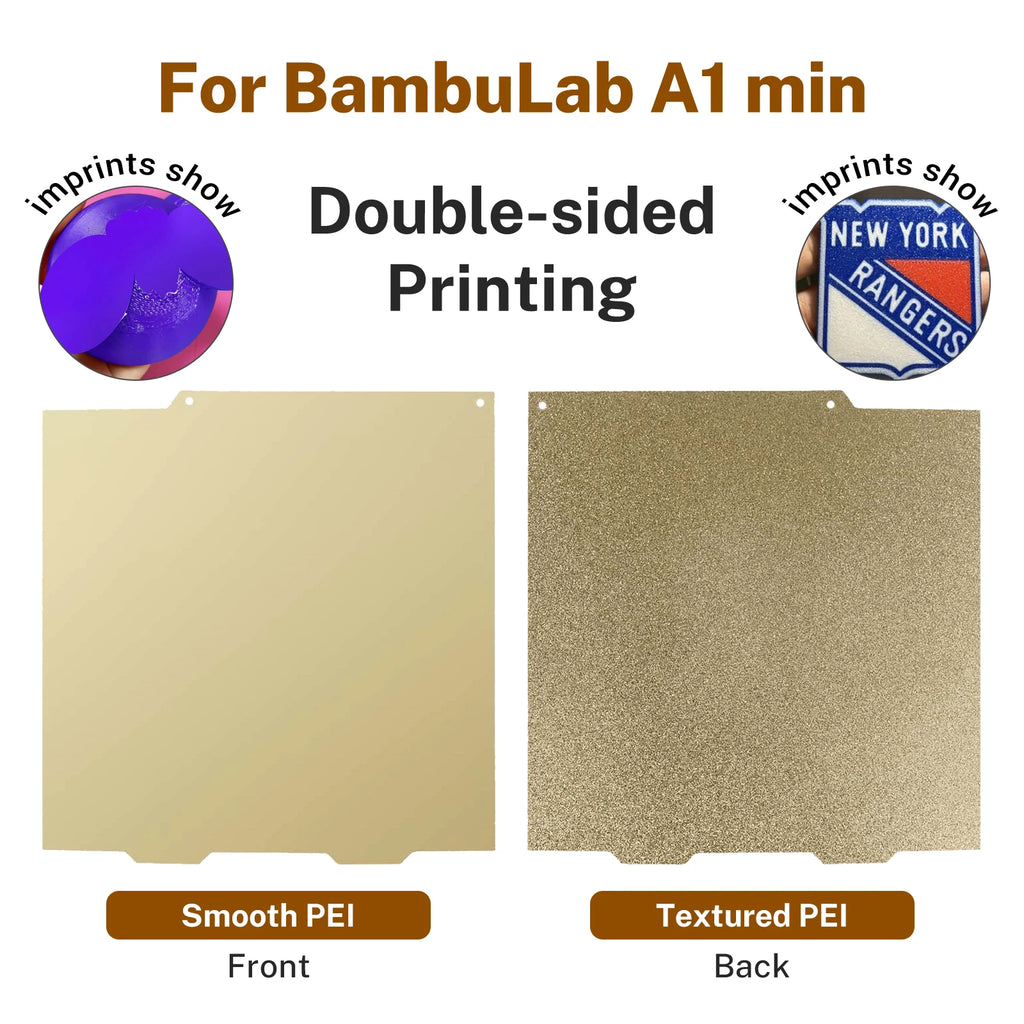 184x184mm double-sided PEI/PEY build plate for Bambu Lab A1 Mini, smooth & textured steel sheets for easy 3D printing.