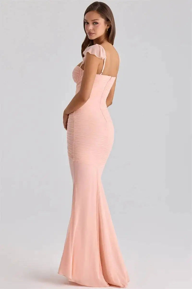 Mozision Sweetheart Neck Sexy Mermaid Maxi Dress Women Elegant Ruffle Sleeves Bodycon Evening Club Party Long Dress Female Gown