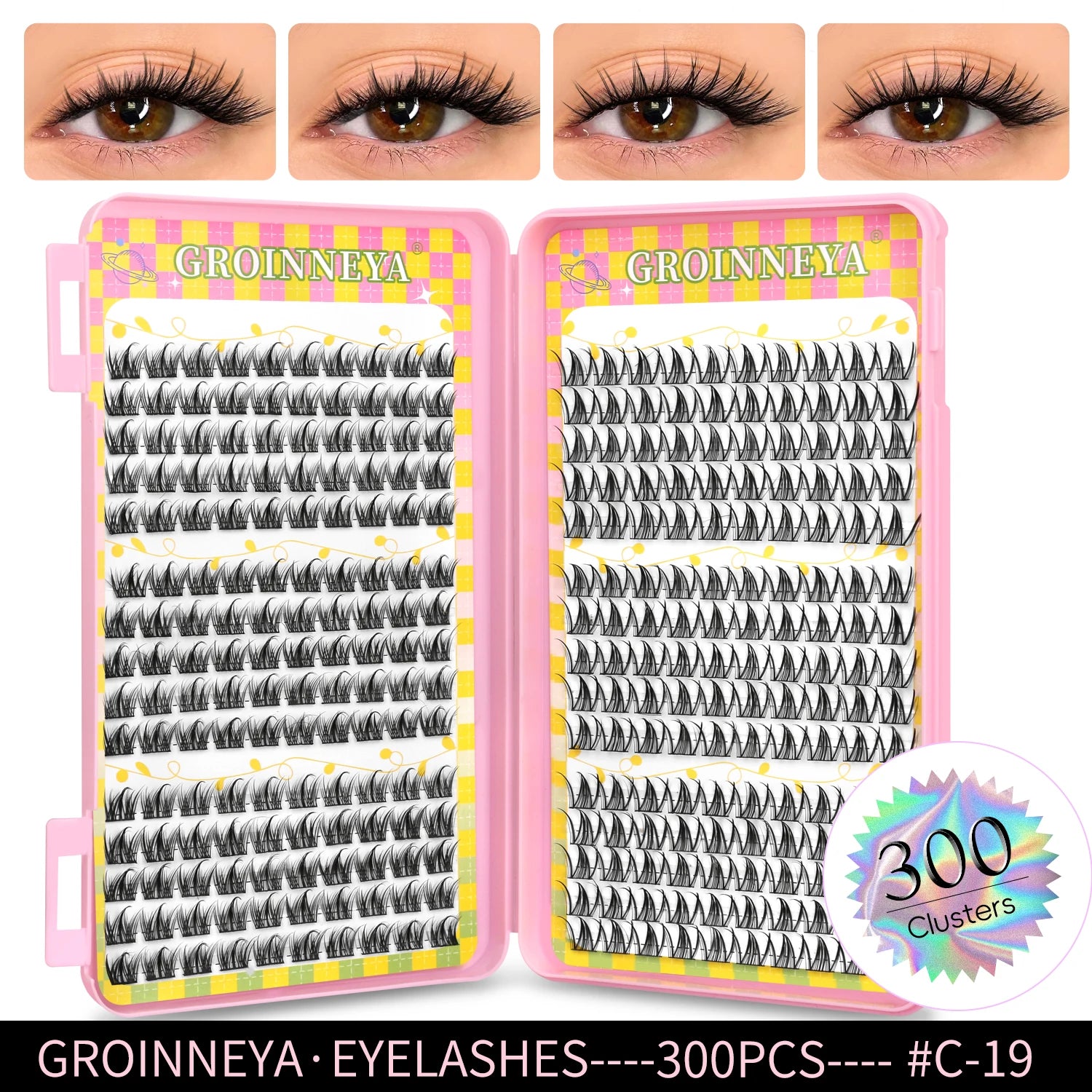 GROINNEYA Eyelashes Clusters 320 pcs Natural Eyelash extension Cluster Lashes Volume Mixed Tray Lashes Cluster Natural