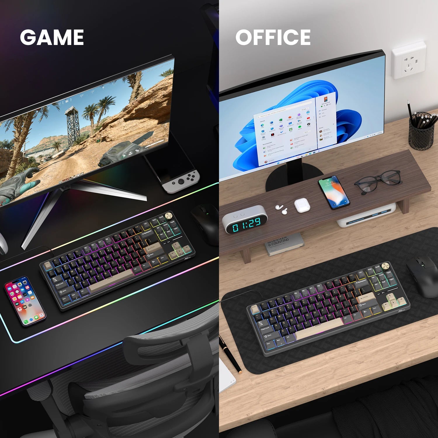 RK Royal Kludge RK R87Pro Gasket Wired Gamer Keyboard Hot-swappable 88 Keys Mechanical Keyboard 88% RGB Backlit With PBT Keycaps