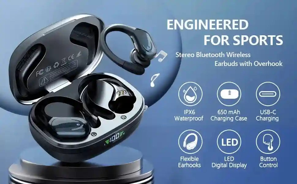 Wireless Sport Earbuds with Active Noise Cancellation - 75H Battery Black Tidesmit