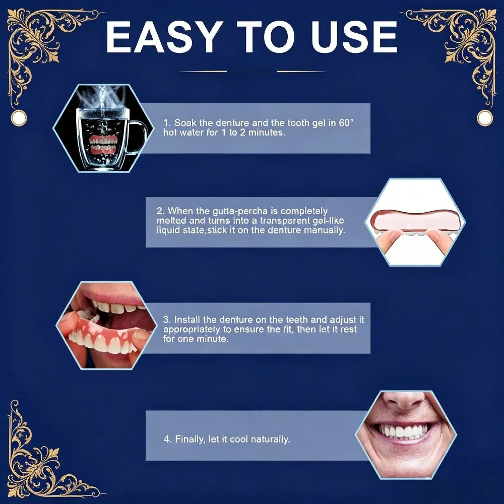 Silicone Full Denture Set Moldable Fake Teeth Braces Natural Comfort Fit Instant Confidence Smile Oral Care