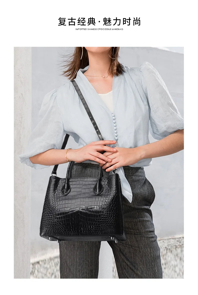 2023 New Designer Crocodile Leather Women Handbag Business Genuine Leather Lady Bag  Large Capacity Shoulder Crossbody Bag 40