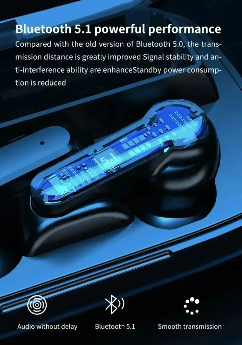 Tidesmit Bluetooth Wireless Earbuds with LED Display – Black Tidesmit