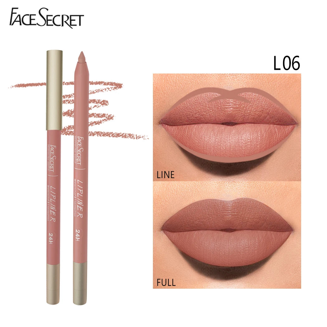Face Secret velvet matte waterproof lip liner pencil in shade L06 for long-lasting, defined lip makeup application.