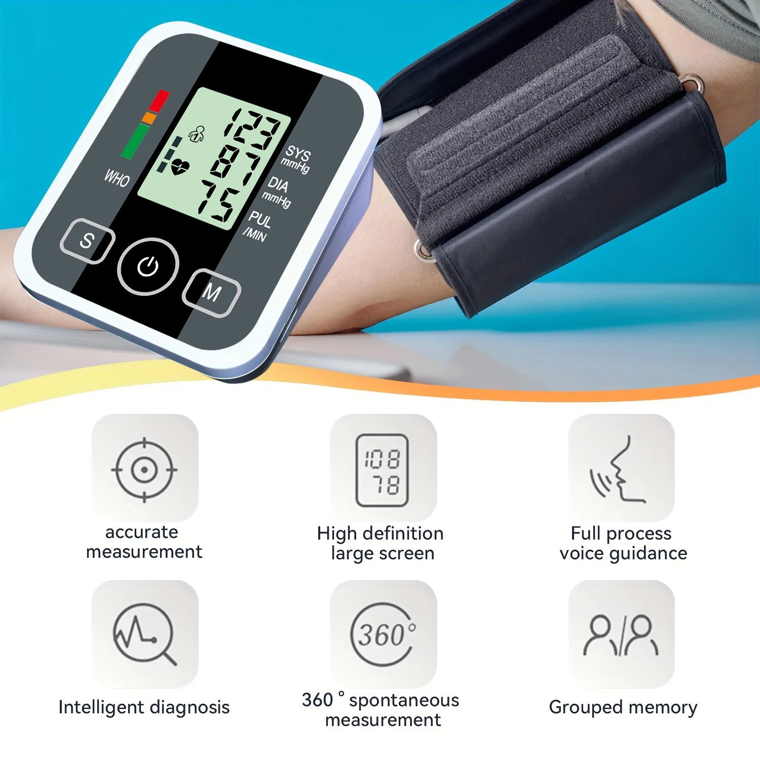 Portable LED Upper Arm Blood Pressure Monitor Portable Digital Tonometer Sphygmomanometer BP Monitor