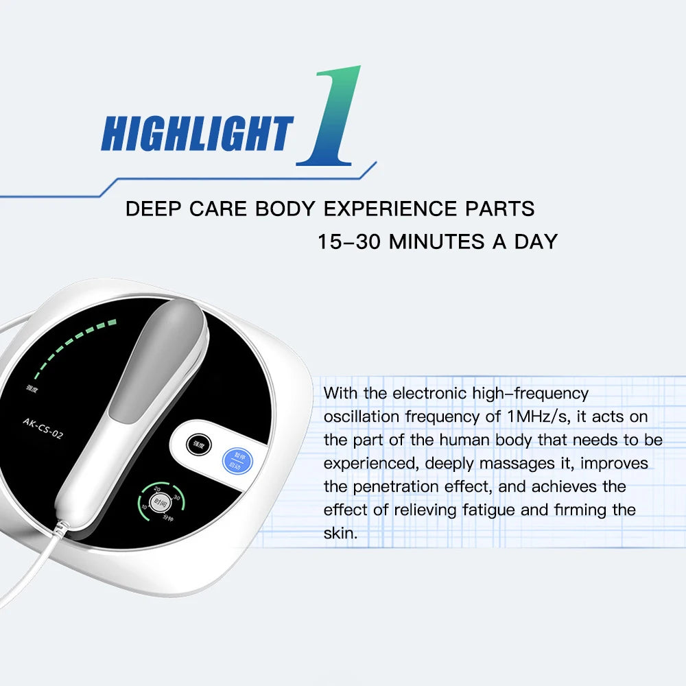1MHz ultrasound physiotherapy device with handheld massage probe for muscle and joint pain relief and skin care.