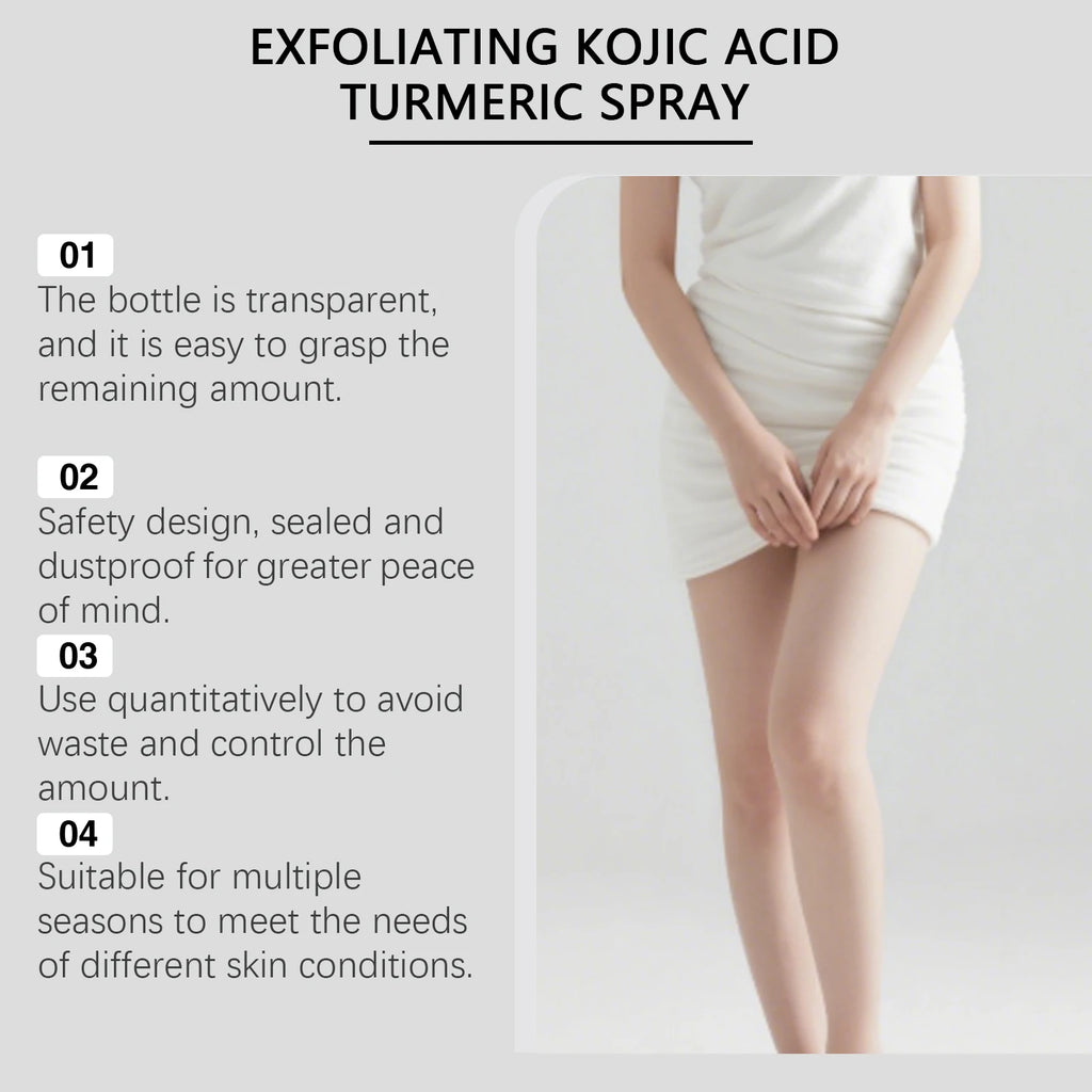 Kojic Acid Turmeric Spray Body Exfoliating Dead Skin Remover Smoothing Brightening Dullness Hydrating Gentle Peel Refreshing