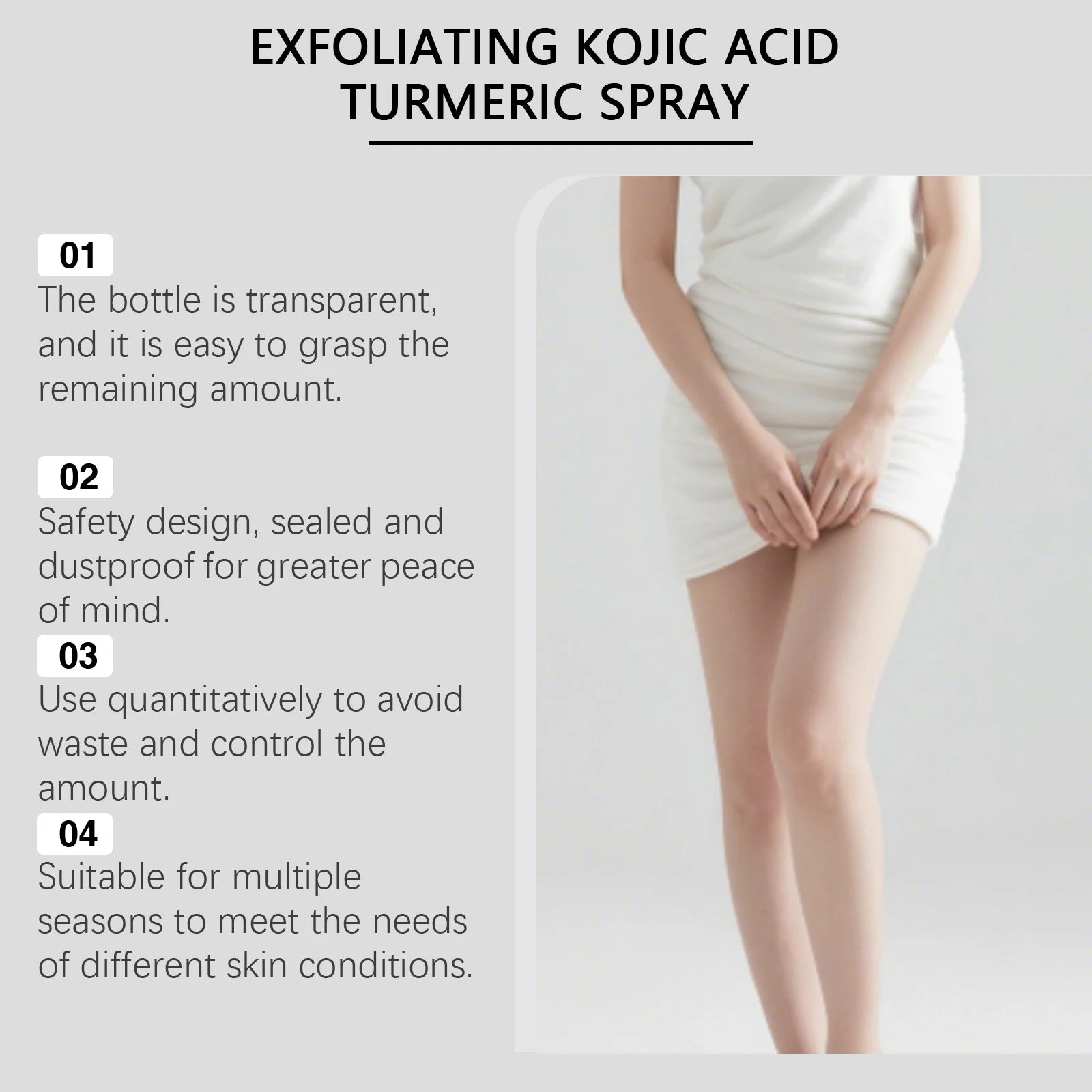 Kojic Acid Turmeric Spray Body Exfoliating Dead Skin Remover Smoothing Brightening Dullness Hydrating Gentle Peel Refreshing