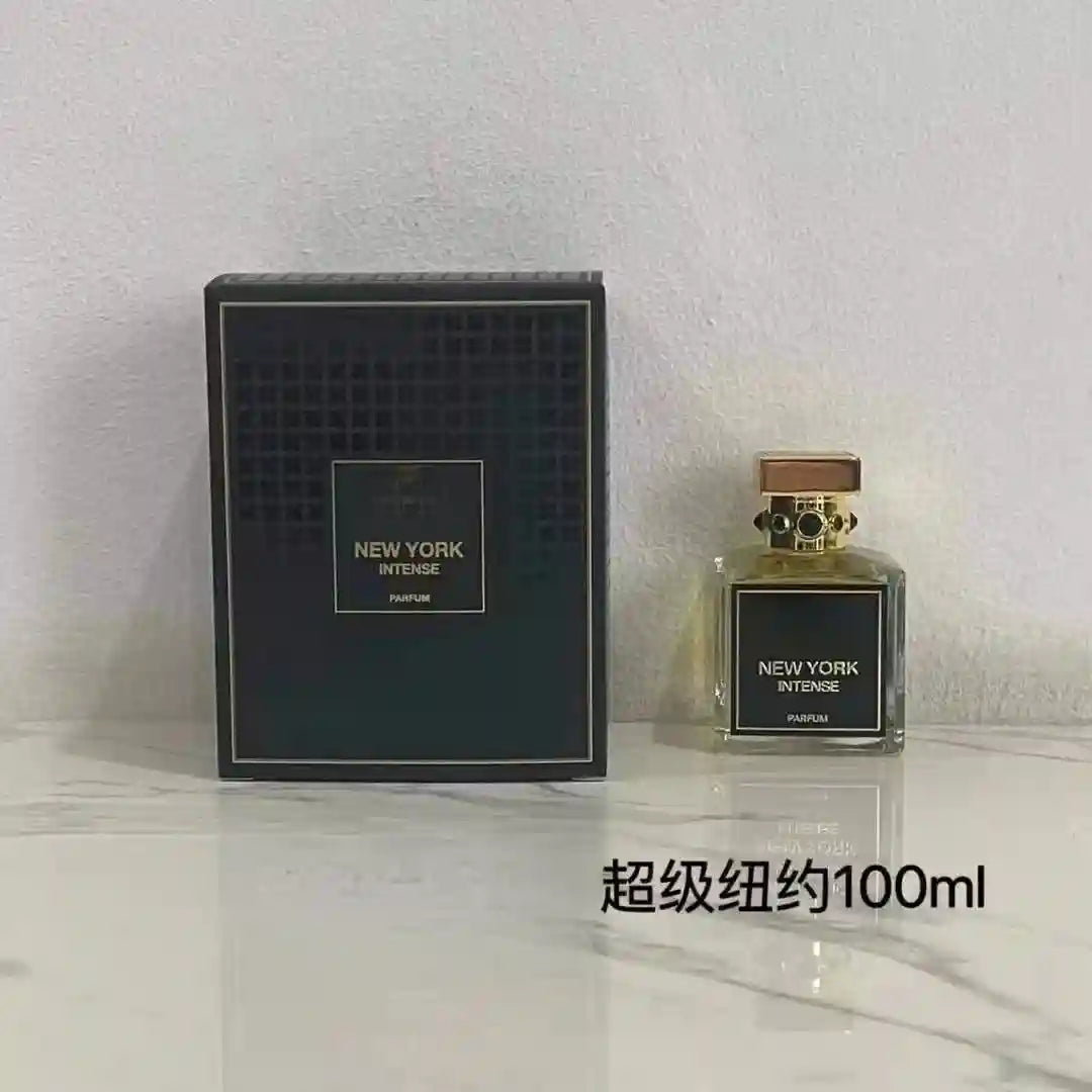 New York Intense Parfum: Woody aromatic niche fragrance in a square glass bottle with a luxury gift box set, 100ml.