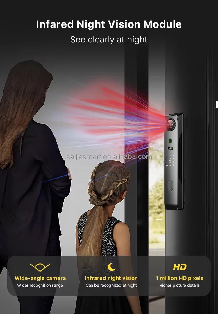 Electronic 3D Face Recognition Automatic Smart Door Lock Fingerprint Tuya Wifi Digital Door Lock With Camera Hot Selling