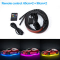Flexible LED car underglow light strips with remote, two 60cm and two 90cm black strips, for vehicle accent lighting.