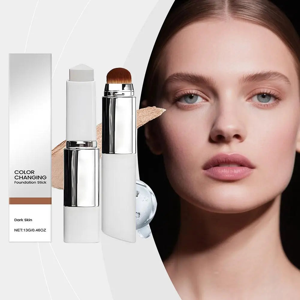 Tidesmit 2-in-1 color-changing foundation stick and brightening concealer texture close-up for flawless face makeup