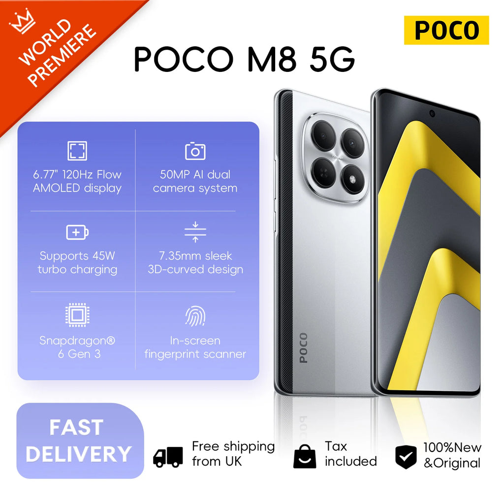 POCO M8 5G Smartphone 256GB - 120Hz AMOLED Display, 45W Fast Charging AE Tidesmit