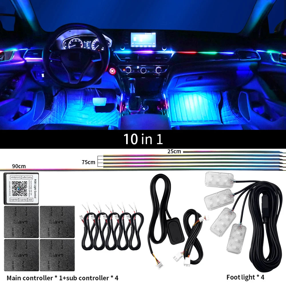 Tidesmit RGB LED Car Interior Ambient Light Strip Kit App Controlled Symphony90cm 10 in 1 Tidesmit