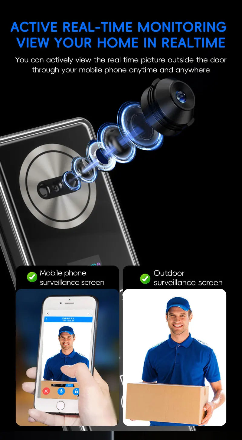 SANKESONG Smart Lock Real Time Intercom Wifi Camera Fingerprint Intelligent Palm Vein 3D Face Recognition Door Lock  DualBattery