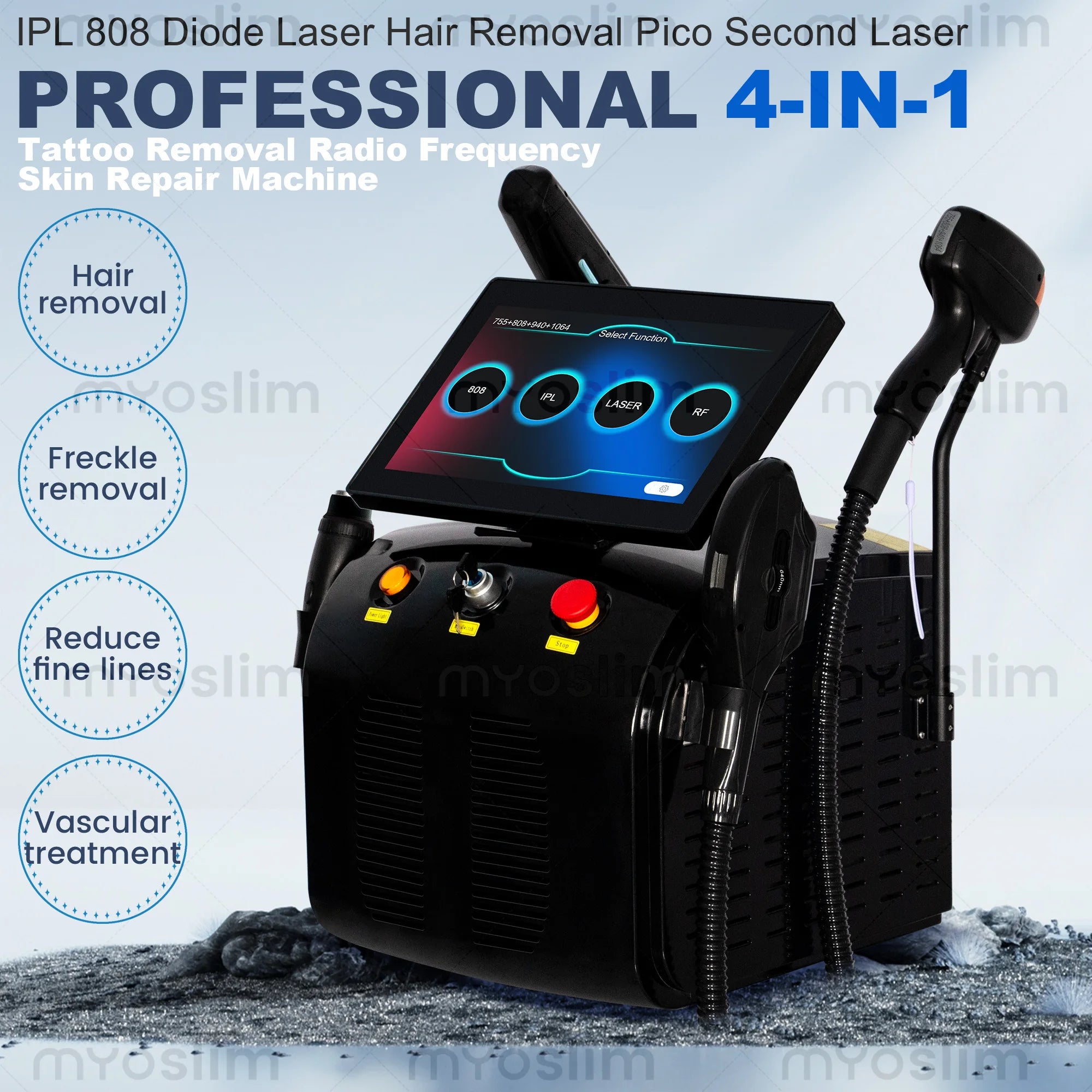 Tidesmit 4-in-1 4500W multifunctional diode and pico laser machine for skin rejuvenation and hair removal side view