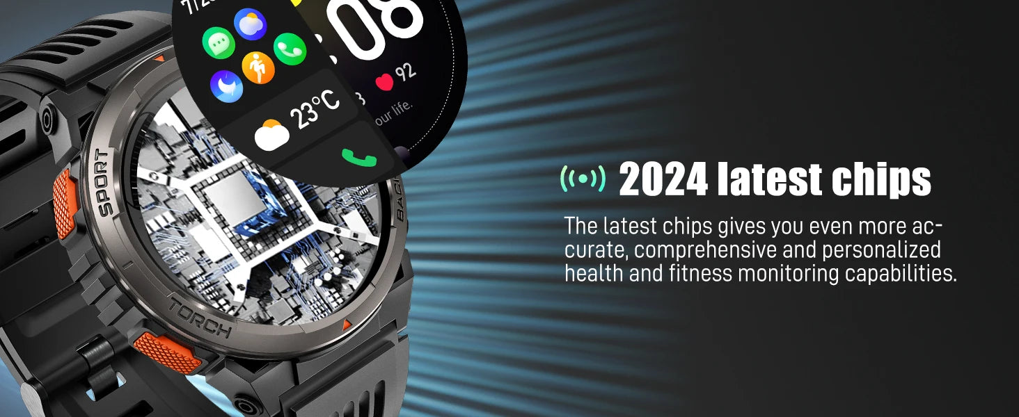 EIGIIS KE5 3ATM Waterproof Smart Watch for Men with LED Flashlight 1.45'' HD Rugged Smartwatch with 530mAh Big Battery