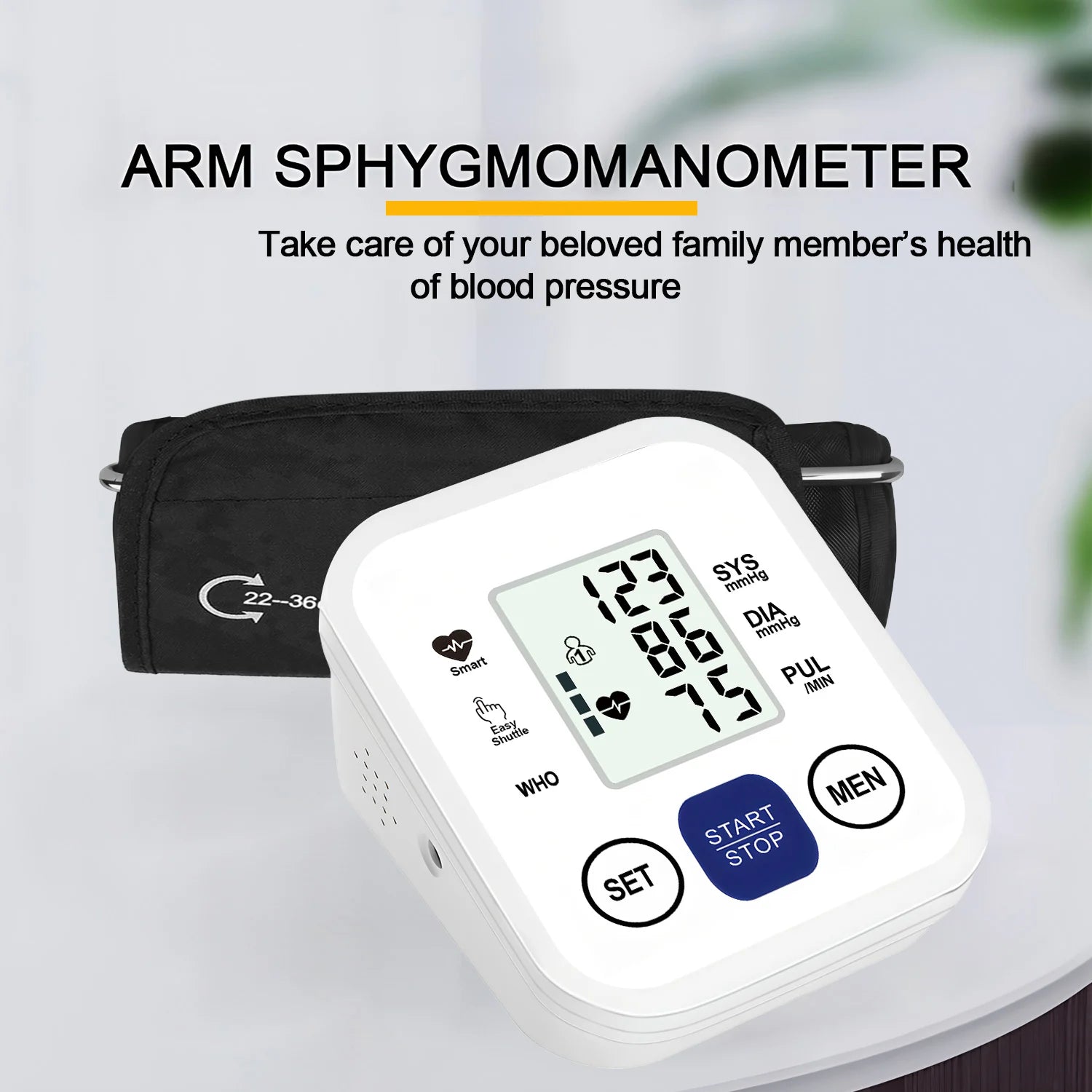 Upper Arm Digital Blood Pressure Monitor Automatic Home Medical BP Tensiometer Heart Rate Pulse Detector Large LCD Screen
