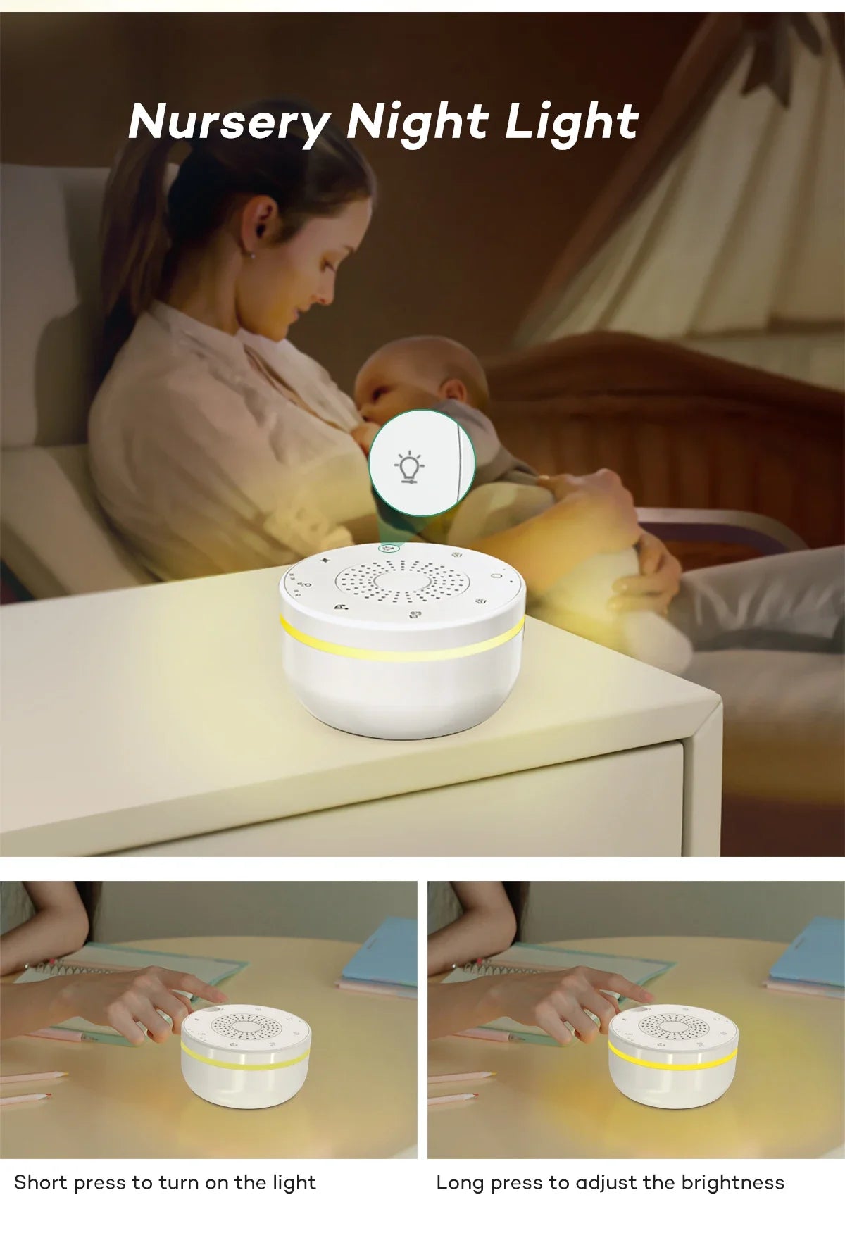 Sleep White Noise Machine with Soothing Sound Touchable Rechargeable Night Light Relaxing Audio & Sleep Lamp for Baby