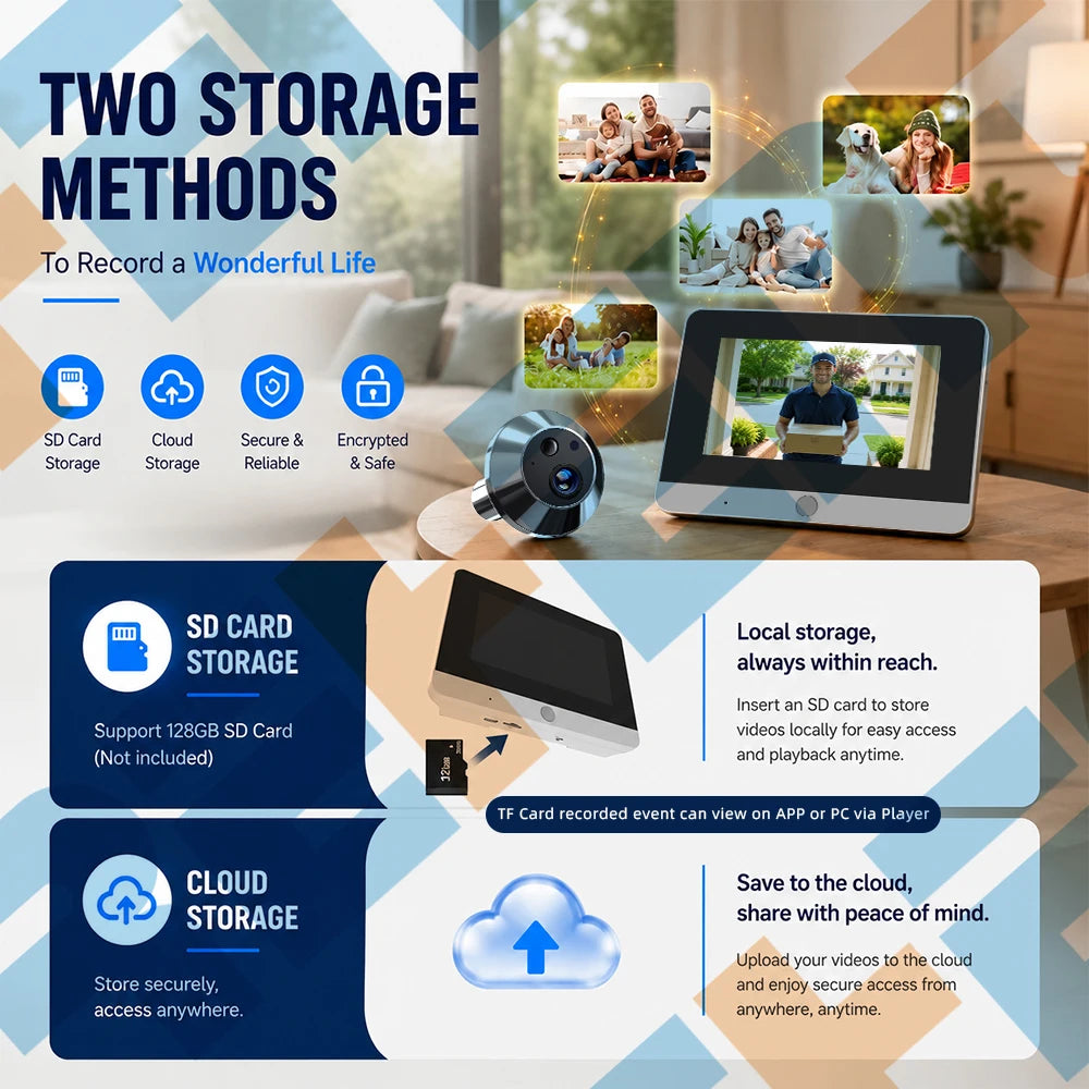Tuya Smart 2MP 5Inch Screen Mini Digital Peephole Eye Viewer WiFi IR PIR Motion Door Camera 10000mAh battery work 3-4 Months