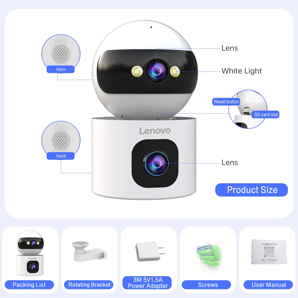 Lenovo 4MP HD Security IP Camera 5G WiFi Surveillance Camera Dual Lens 5X Zoom AI Tracking Home Indoor CCTV Camera Baby Monitor