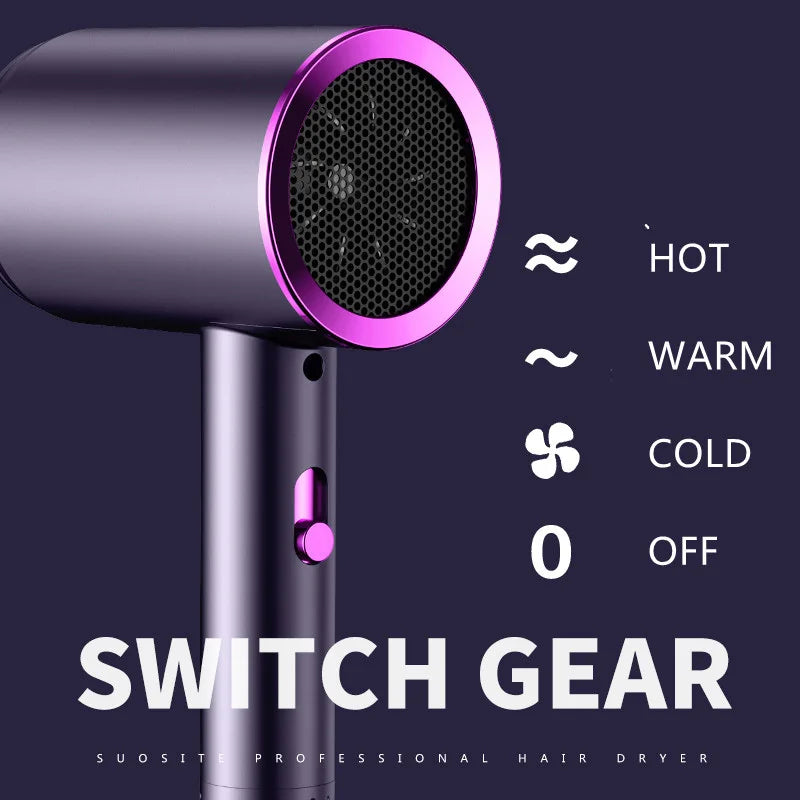 Professional purple high-speed hair dryer with multi-temp settings and ergonomic handle for salon-quality styling.