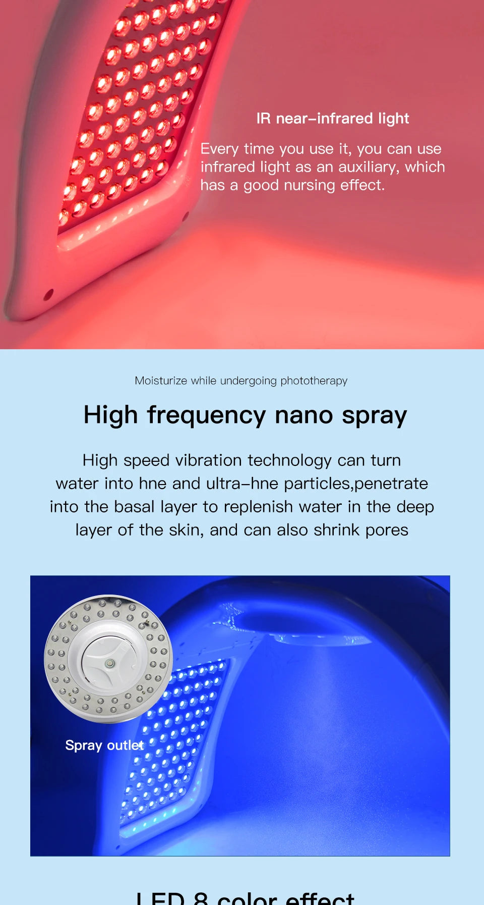 Newly 7-Color Phototherapy Lamp PDT LED Photon Machine Nano Spray Skin Moisturizing Face Steam Engine Face SPA Red Blue Light