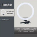 16cm LED ring light with a rotation head and power cord for photography and video lighting. Tripod not included.